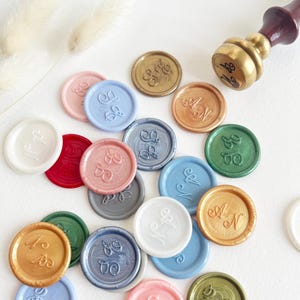 Autocollants de cire personnalisés, Cachets auto-adhésifs personnalisés pour mariages, Faire-part, 21 couleurs disponibles, Cachets de cire initiales faits main