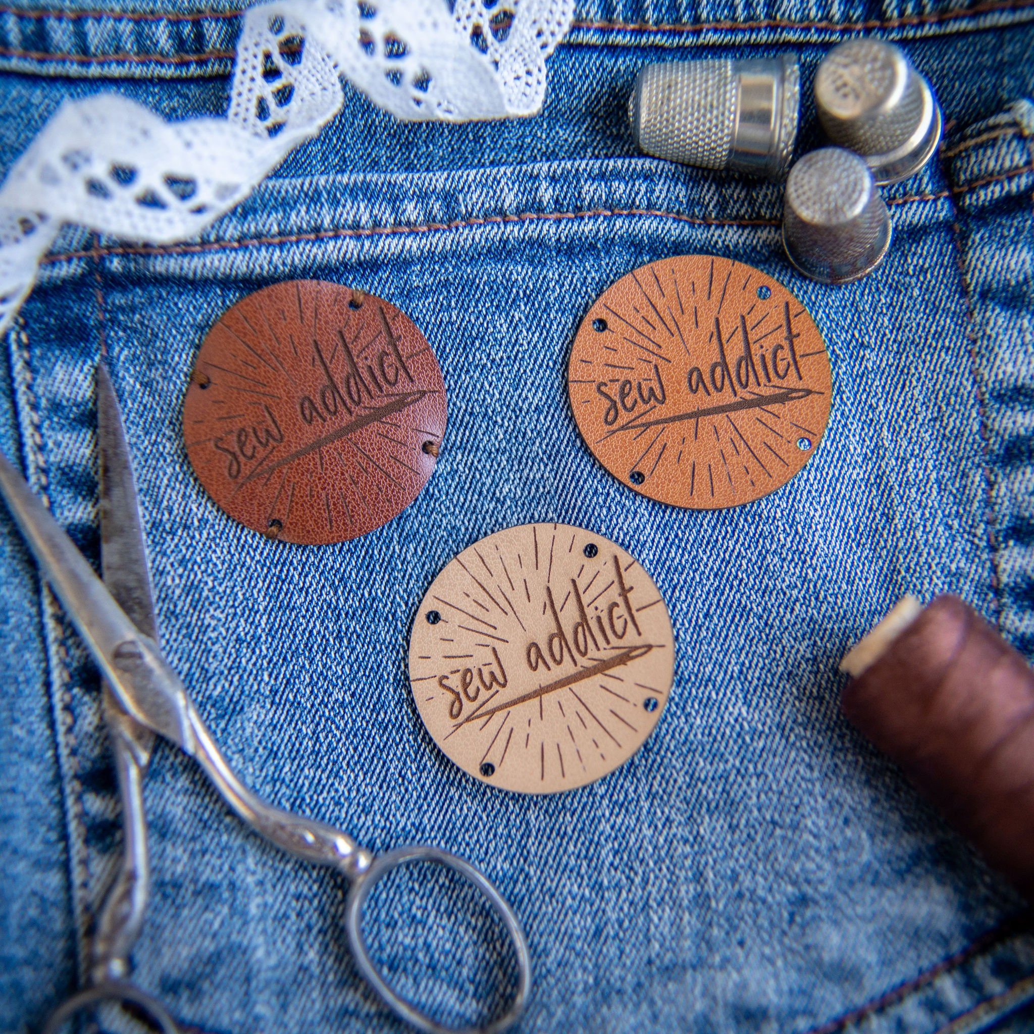 Sew Addict Round Faux Leather Patch Pack of Laser Cut Etsy