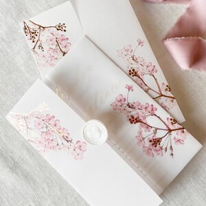 Cherry Blossom Vellum Jacket, 5x7 Sakura Flowers Invitation with Rose Gold Foil, Floral Vellum Wrap, Parchment Sleeve image 14