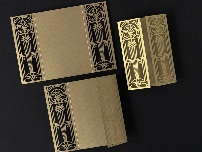 Golden Art Deco Great Gatsby Laser Cut Invitation Cover Laser Cut Wedding Cover DIY Invitation Handmade Gatefold Invitation Cover Only image 8