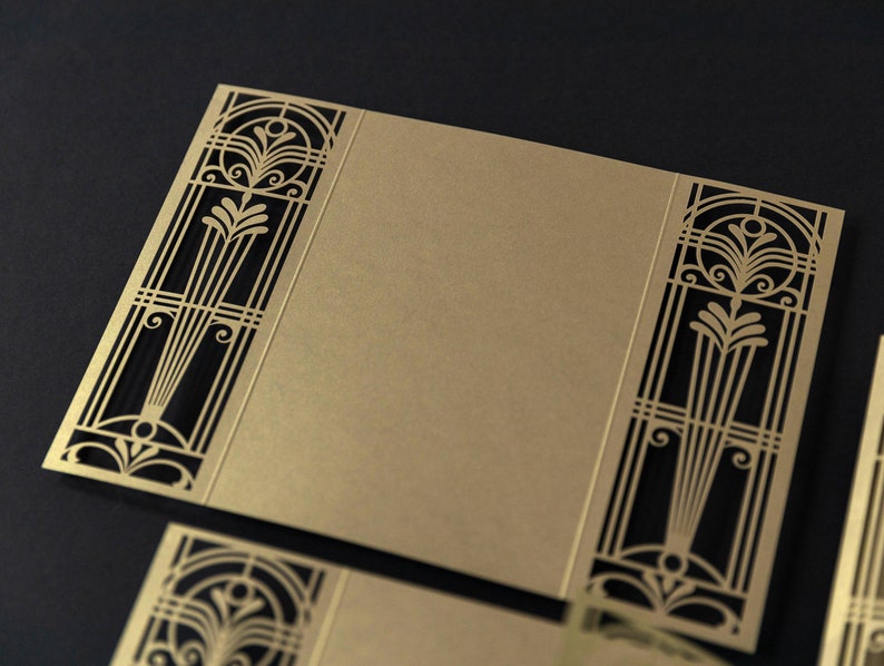 Golden Art Deco Great Gatsby Laser Cut Invitation Cover Laser Cut Wedding Cover DIY Invitation Handmade Gatefold Invitation Cover Only image 5