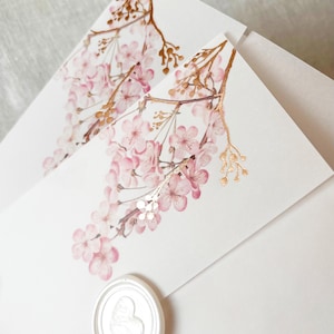 Cherry Blossom Vellum Jacket, 5x7 Sakura Flowers Invitation with Rose Gold Foil, Floral Vellum Wrap, Parchment Sleeve image 7