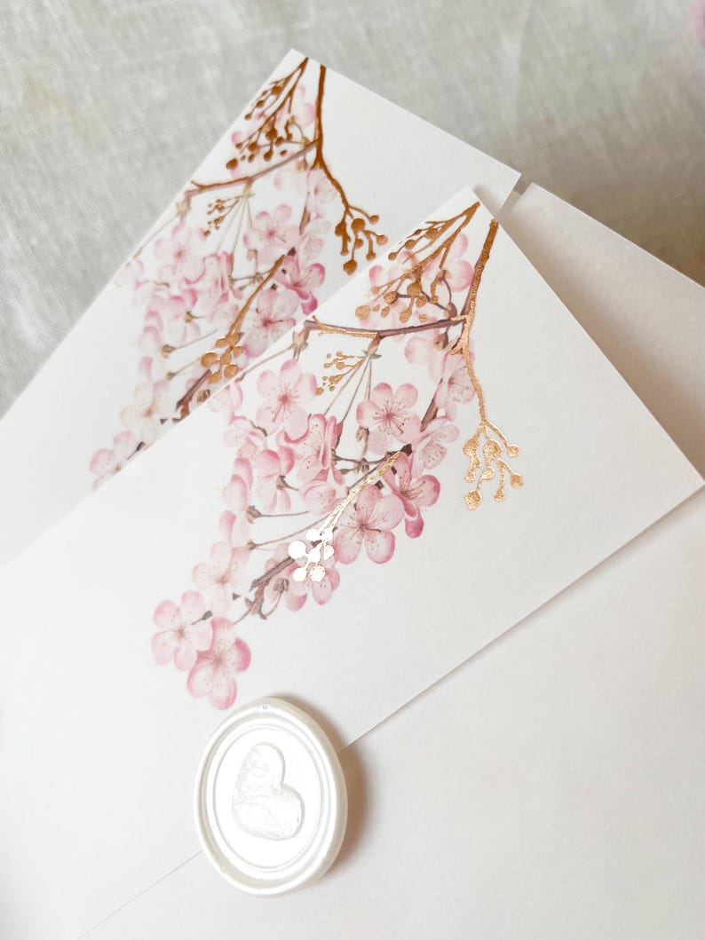 Cherry Blossom Vellum Jacket, 5x7 Sakura Flowers Invitation with Rose Gold Foil, Floral Vellum Wrap, Parchment Sleeve image 7