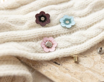 Flower Tags with Rivets Colorful Vegan Leather Rivet Tag Faux Leather Flower Tag with Rivet No Sew