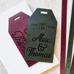 Custom Wedding Leather Luggage Tags, Personalized Newlywed Gifts, Save the Date Tags, Travel Themed Wedding Favors and Keepsakes for Guests
