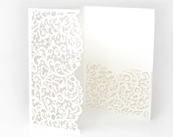 Laser Cut Invitation Covers Ivory Color Pocket Fold Invitations DIY invitations Wedding Birthday Christening Cards 3 Fold Pocket + Envelope