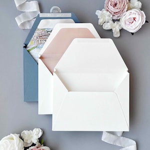 Set van 20, 3D-envelopdoos met voering voor huwelijksuitnodigingen, stofblauw, wit
