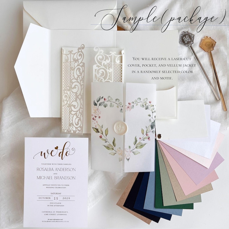 Invitaciones impresas con lámina dorada de 5x7 pulgadas con confirmación de asistencia y detalles - Papelería de boda de lujo con detalles metalizados, inserto de invitación personalizado imagen 12