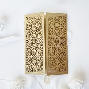 Arabisch Gold Gatefold Hochzeit Laser Cut Covers für 5x7 Hochzeitseinladung, Lasercut Tor, DIY Einladung, handgemacht, Indien