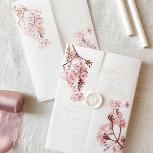 Cherry Blossom Vellum Jacket, 5x7 Sakura Flowers Invitation with Rose Gold Foil, Floral Vellum Wrap, Parchment Sleeve image 11