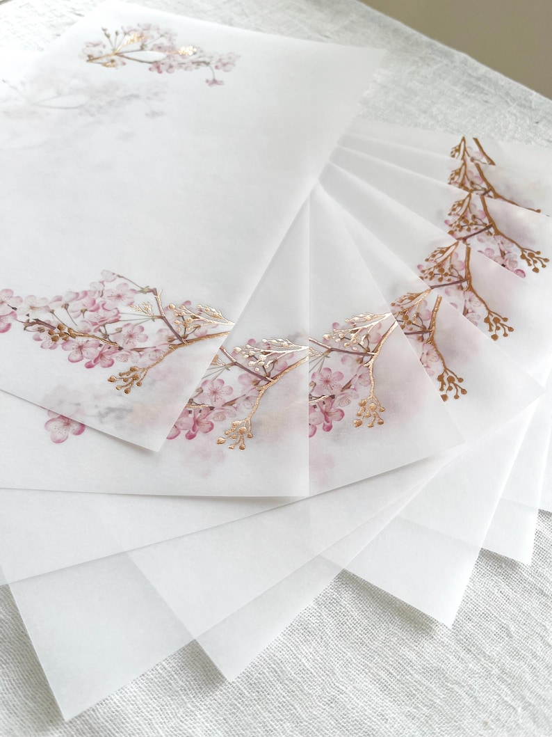 Cherry Blossom Vellum Jacket, 5x7 Sakura Flowers Invitation with Rose Gold Foil, Floral Vellum Wrap, Parchment Sleeve image 17