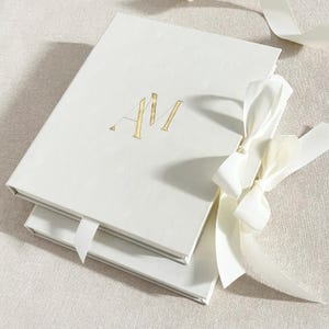 Champagne Velvet Wedding Invitations Box, Ivory Velvet Box for 5x7&quot; Acrylic Invitations, Gold Foil Monogram, Keepsake Box