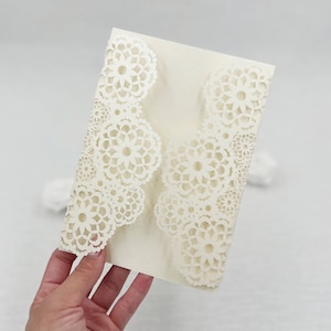 Cream Laser Cut Lace Wedding Cover for 5 x 7 Wedding Invitation, Handmade, DIY Invitation