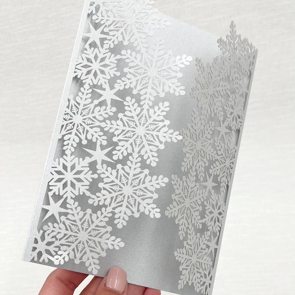 Silver Metallic Laser Cut Snowflakes Covers for 5 x 7 Wedding Invitation, Snowflakes Invitation, Winter Birthday Party,  DIY invitations