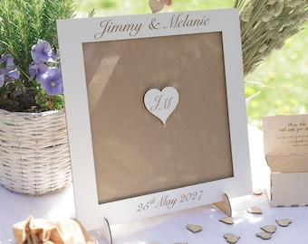 Personalized White Wooden Guest Book 3D Drop Box + Engraved Wooden Box + Wooden Pen Set Frame Alternative Wedding Birthday Sign Gift