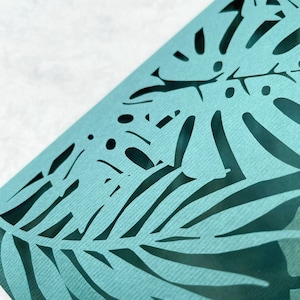 Tropical Monstera Leaf Invitation Covers Dark Green Laser Cut DIY Invitations Tropical Wedding, Destination Wedding Abroad Covers ONLY image 2