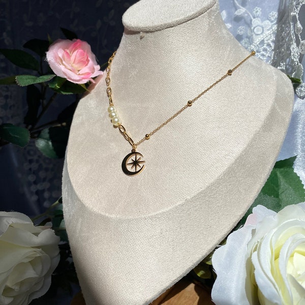 Collier perlé romantique lune