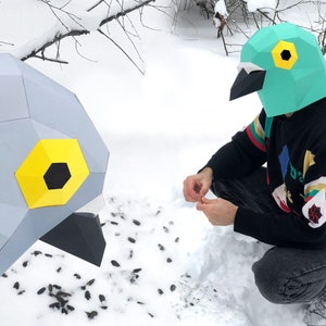 Maschera piccione fai da te: crea il tuo piccione o colomba divertente e carino! Scarica il modello low poly e le semplici istruzioni in formato PDF dopo l'acquisto.