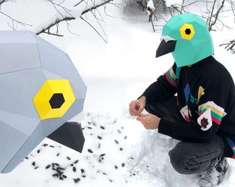 DIY Pigeon Mask: craft your own funny and cute pigeon or dove! Download the low poly template and easy instructions as a PDF after purchase.