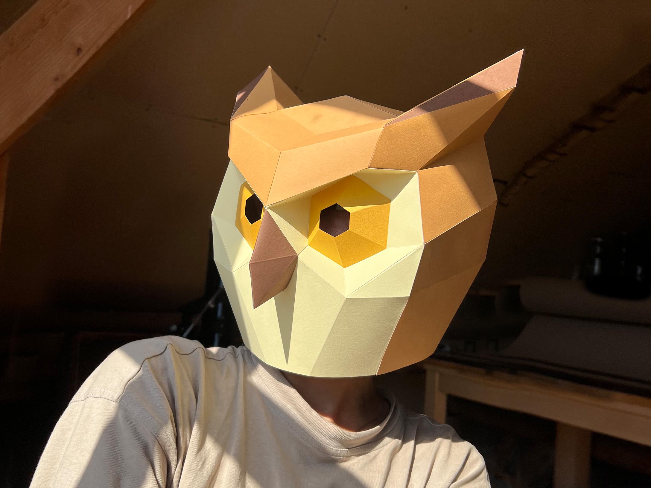 DIY Owl Mask: craft your own funny and playful Owl. After purchase download PDF low poly templates a