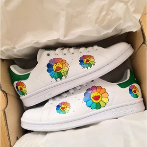 CustomStan Smith - Custom Schuhe -Handgemalte Schuhe , Handbemalte Schuhe , Schuhe, Einzigartige Handgemalte Turnschuhe Bunte Murakami Blume