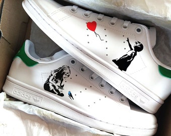 Custom Adidas Stan Smith | - Custom Sneaks - Hand painted  - Custom Sneakers - AF1 - Custom Kicks Bansky canvas shoes