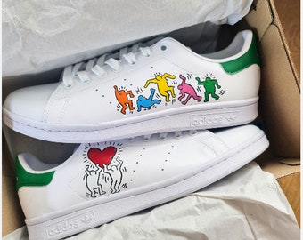 CustomStan Smith - chaussures personnalisées Nike AF1 - chaussures peintes à la main, chaussures peintes à la main au point, chaussures, baskets peintes à la main uniques Keith Haring