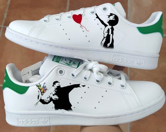 Stan Smith - chaussures personnalisées Nike AF1 personnalisées - chaussures peintes à la main, chaussures peintes à la main au point, chaussures, baskets uniques peintes à la main Bansky