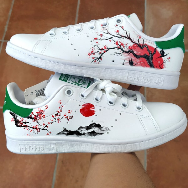 CustomStan Smith - chaussures personnalisées Nike AF1 - chaussures peintes à la main, chaussures peintes à la main au point, chaussures, baskets peintes à la main uniques en fleurs de cerisier