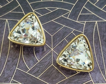Vintage Swarovski Crystal Clip On Earrings - Gold Plated