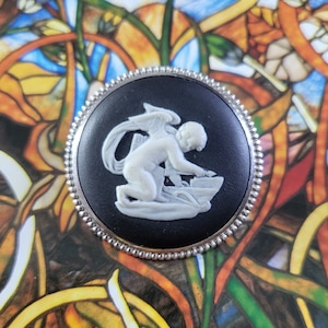 Brooch - Wedgwood Black Jasperware Cherub Cameo Brooch