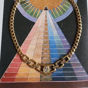 Collar - Collar de cadena de eslabones cuadrados de oro y cristal transparente de Napier