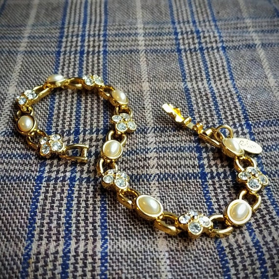 Crystal Flower Pearl Vintage Bracelet by Joan Rive