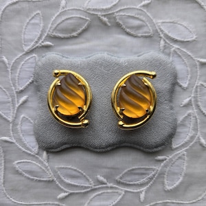 Clip on - Frosted Yellow Orange Cabochon Clip On Earrings