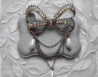 Avalaya Spilla Vintage A Fiocco Con Perle Finte – Metallocolore Fucile, 6x3 Cm – Per Risvolto, Cappello, Abito - 4