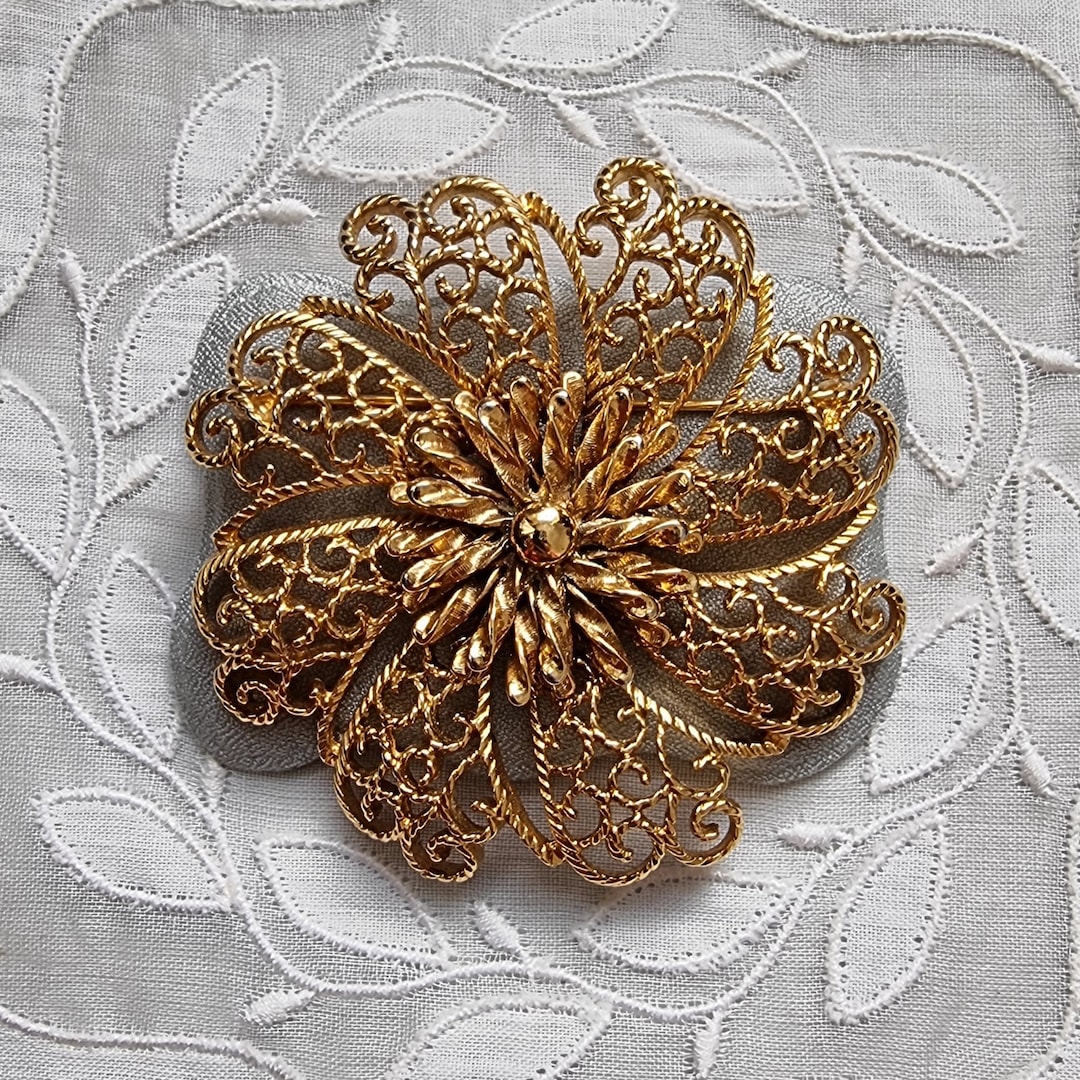Broche Fleur En Argent Filigrane - Vintage (Poinçon Étranger)