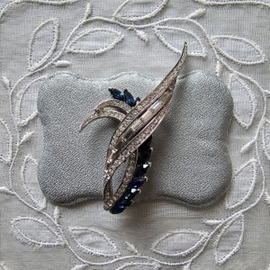 Brooch - Blue and Clear Crystal Wing Motif Brooch