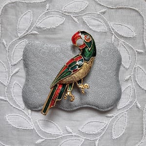 Brooch - Green Red and Blue Enamel Parrot Brooch