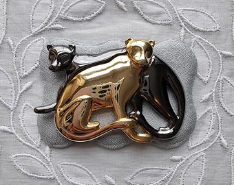 Brooch - Liz Clairborne Gold and Black Panthers Brooch