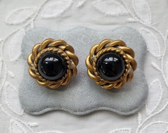 Vintage Butler and Wilson Black Cabochon Clip On Earrings