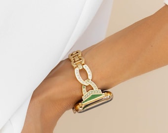 Gold Watch Bands for Apple Watch Series 11 10 9 8 7 6 5 SE 38mm 40mm 41mm 42mm 44mm 45mm 46mm, Heart band cuff loop for iWatch, Gift For Her