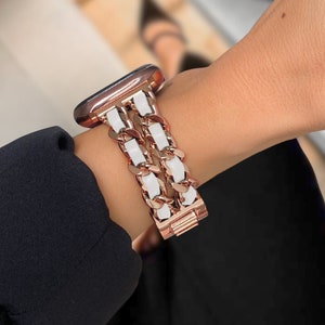 Women Jewelry Bracelet Band Compatible with Apple Watch Series 38mm 40mm 41mm Replacement Fashion Style Wristband for iWatch Rose Gold SANTO