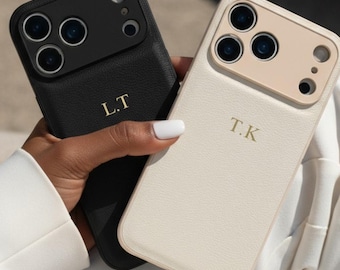 Personalisierte Ledertasche für iPhone 17 Pro, iPhone 16 Handyhülle Initialen Gravur, Monogramm graviert, Vegan Leder Handyhüllen, Geschenkidee