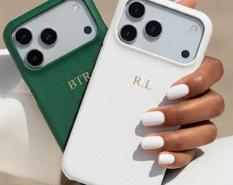Personalized Leather iPhone Case for iPhone 17 Pro Max 16 15 14 Pro Initials Monogram Phone case Gift idea for her Custom Luxury Phone Case