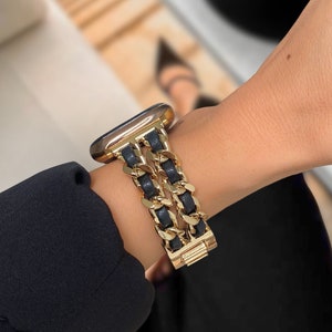 JR.DM Gold Watch Bands for Women Compatible with Apple Watch Band 38mm 40mm  41mm Adjustment Metal Band Cowboy Steel Chain Bracelet for iWatch Series