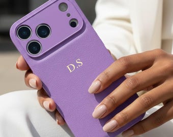Personalized Phone Case for iPhone 17 16 Pro Max, iPhone 15 Phone case Monogram Initials Embossed, Soft Leather Phone case, Best Friend Gift