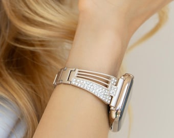 Dainty Watch Band for Apple Watch Series 11 10 9 8 7 6 SE Ultra, Gold Watch Band Diamonds Stainless Steel iWatch Bands, 38mm 40mm 44mm 49mm