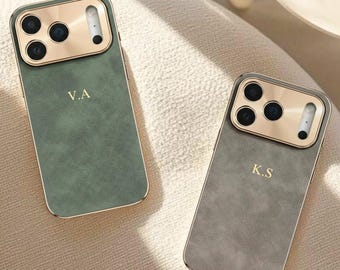 Personalized Suede iPhone Case for iPhone 17 16 15 14 Pro Max Initials Engraving Monogram Leather Phone case Gift idea for her Custom Case
