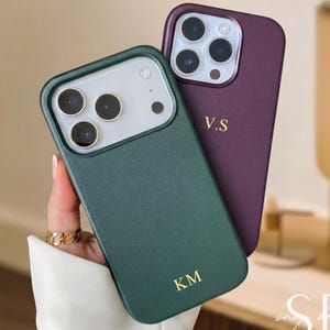 Personalized Leather iPhone Case for iPhone 17 Pro Max 16 15 14 Pro, Magnetic Phone Case Initials Engraving Monogram Gift idea for Her