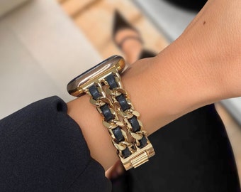 Frauen Schmuck Armband Band kompatibel mit Apple Watch Series 38mm 40mm 41mm Ersatz Fashion Style Armband für iWatch Rose Gold SANTO